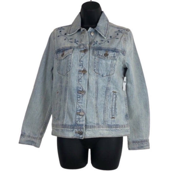 NWT Old Navy Embroidered Eyelet Jean Jacket-Women Sz Small Button Up Light Wash - Picture 1 of 12